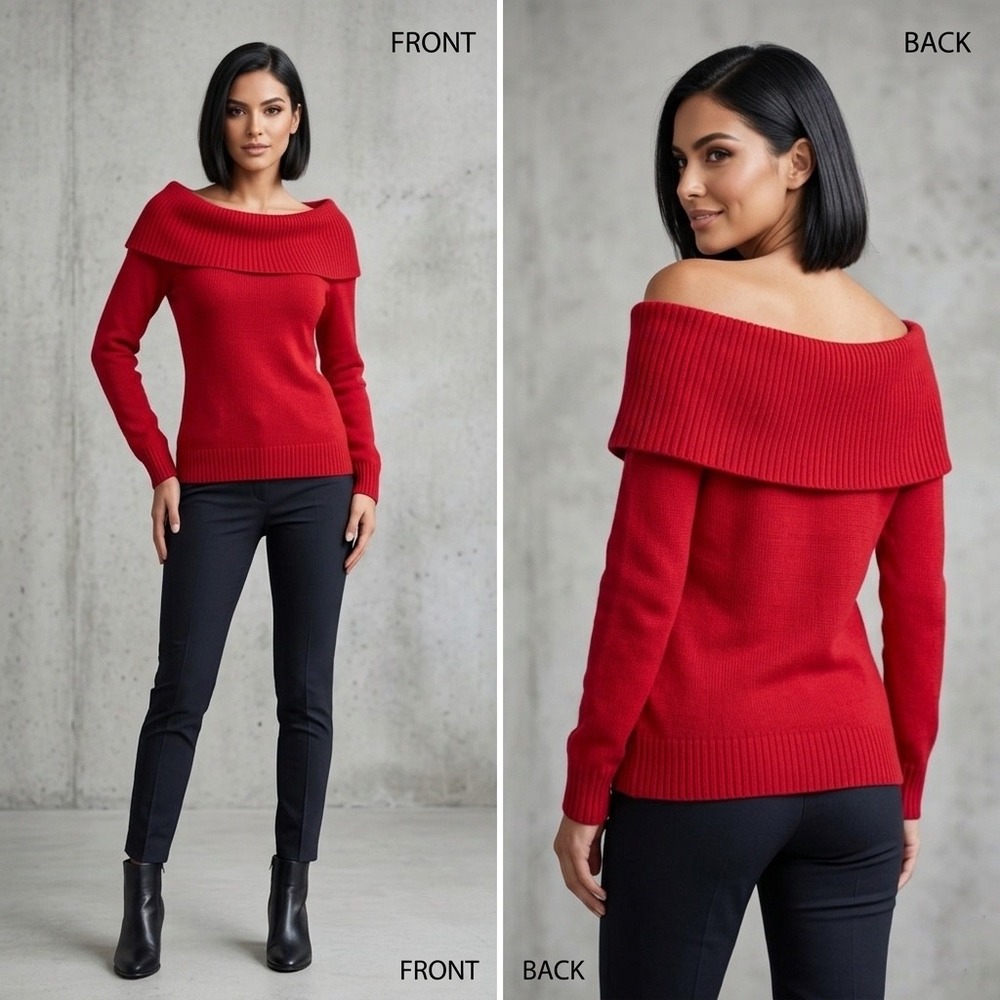 Guess Womens Red Cowl Neck Off Shoulder Pointelle Knit Sweater Q14R0400000 Large